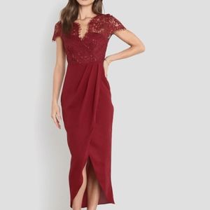 Petal & Pup V-neck Lace Lucille Dress In Wine Size 4